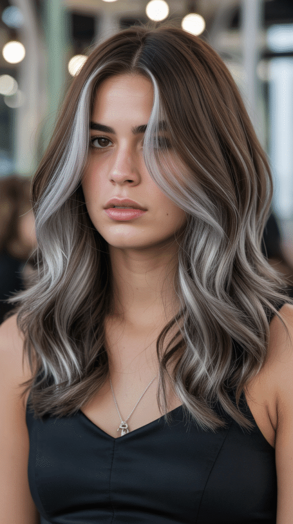 30+ Dark Brown Hair Color Ideas to Add Depth and Dimension 13 Smoky Brown with Silver Highlights