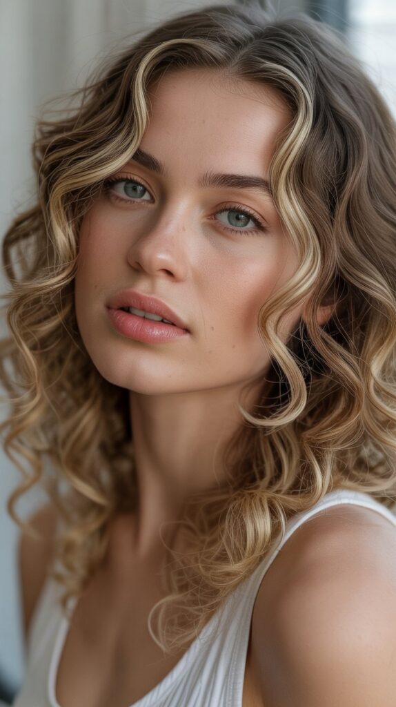 Transform Your Look: 25+ Stunning Curly Hairstyles For Round Faces 21 Loose Romantic Curls With Face-Framing Highlights