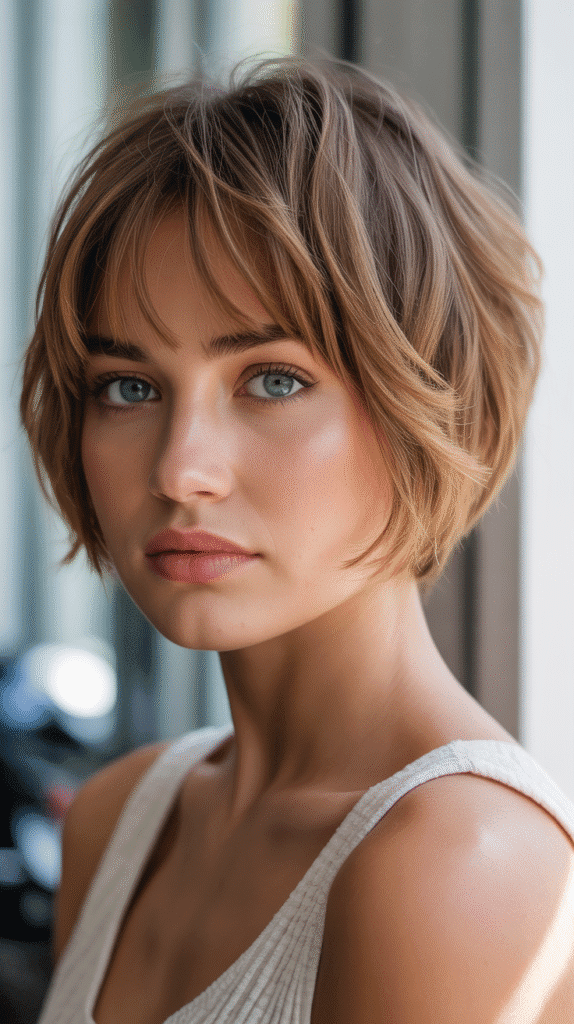 Best 37 Flattering Stacked Inverted Bob Haircuts for Thin Fine Hair 7 Stacked Bob with Wispy Bangs for Face-Framing Fullness
