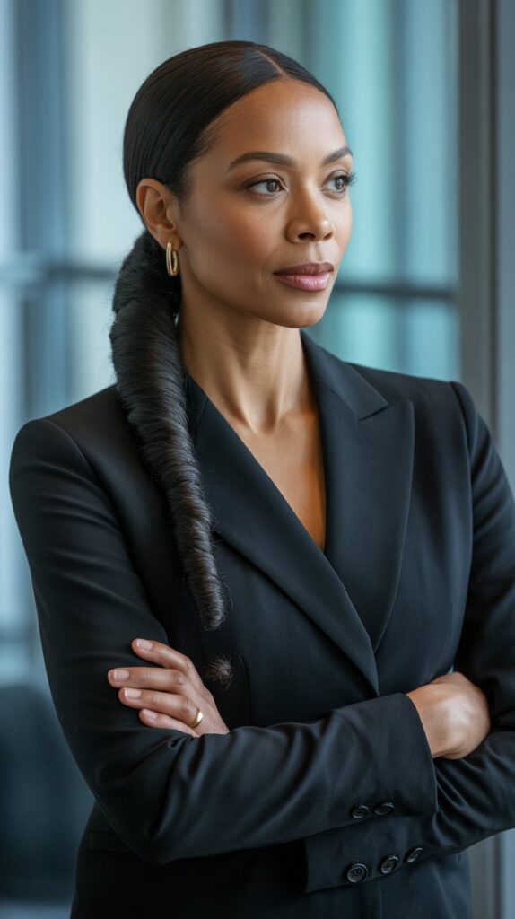 Top 30+ Stunning Hairstyles for Older Black Women: Easy Solutions for Everyday Glam! 16 Sleek Ponytail with Wrapped Base