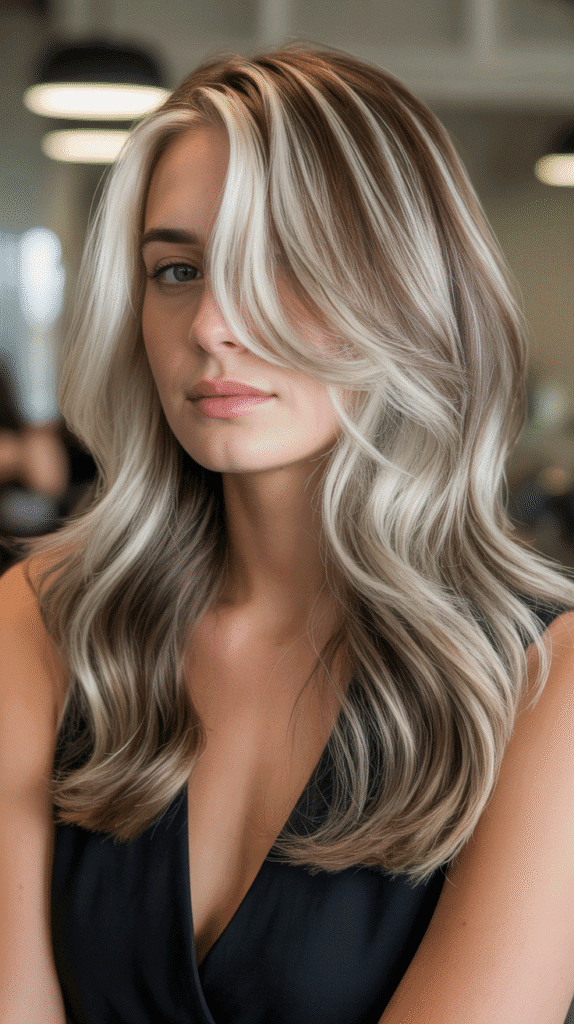 Silvery Blonde Highlights with Cool Brown Lowlights