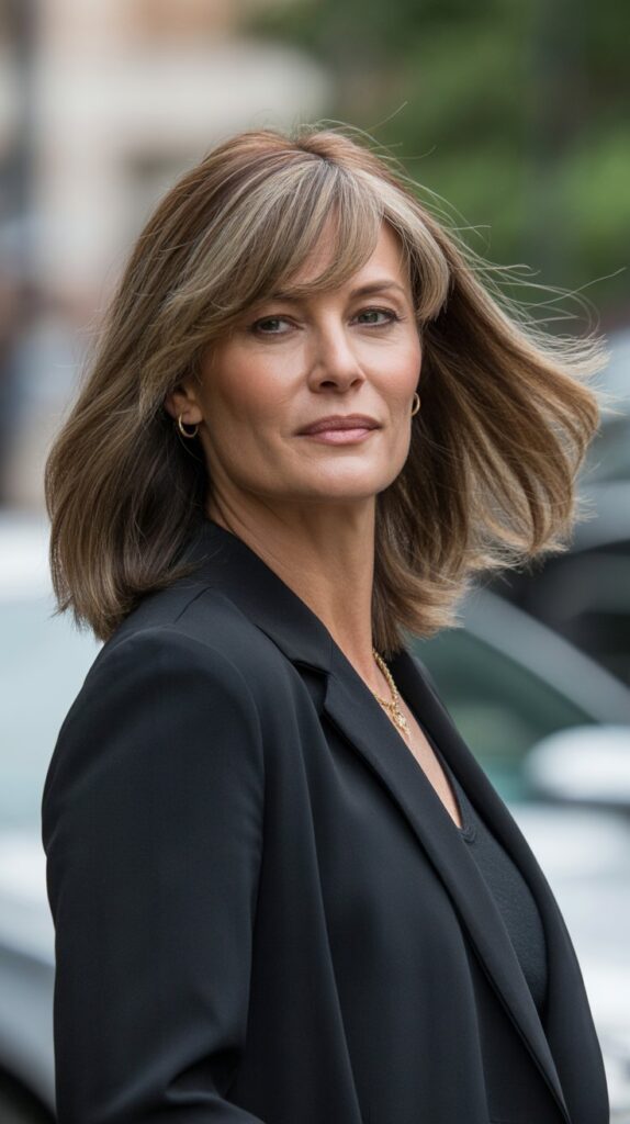 30 Stylish Long Bob with Curtain Bangs for Women Over 40 23 Long Bob with Curtain Bangs and Underlights