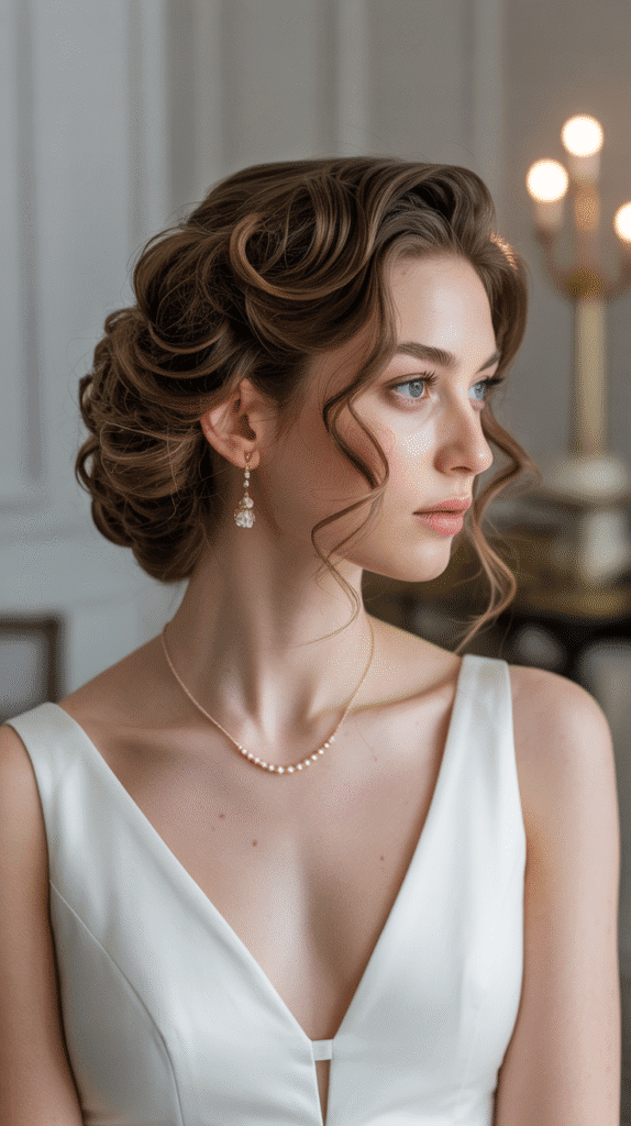 Best 33+ Updo Wedding Hairstyles for Curly Hair 21 Structured Curly French Twist