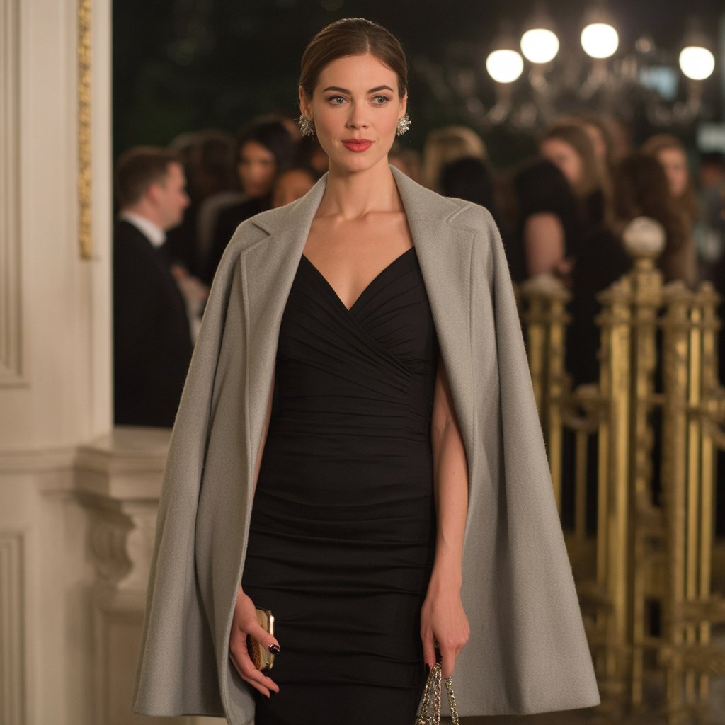 40 Winter Outfit Ideas for Women to Stay Warm and Stylish 24 Cape Coat with Fitted Clothing Underneath