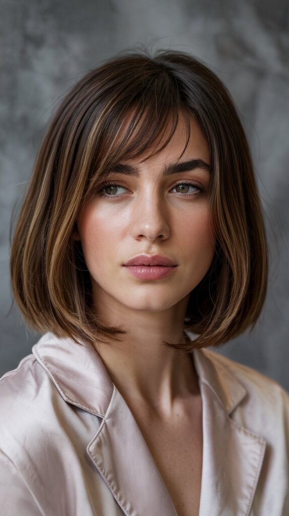  Angled Long Bob with Graduated Curtain Bangs