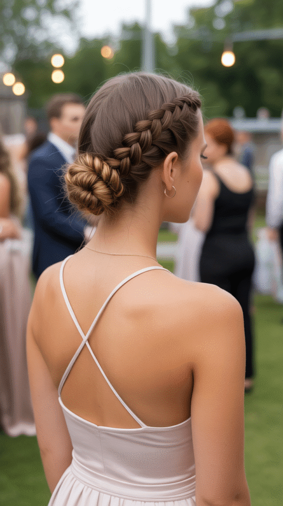 27+ Easy Wedding Guest Hairstyles for Long Hair 29 Double Dutch Braids into Low Bun