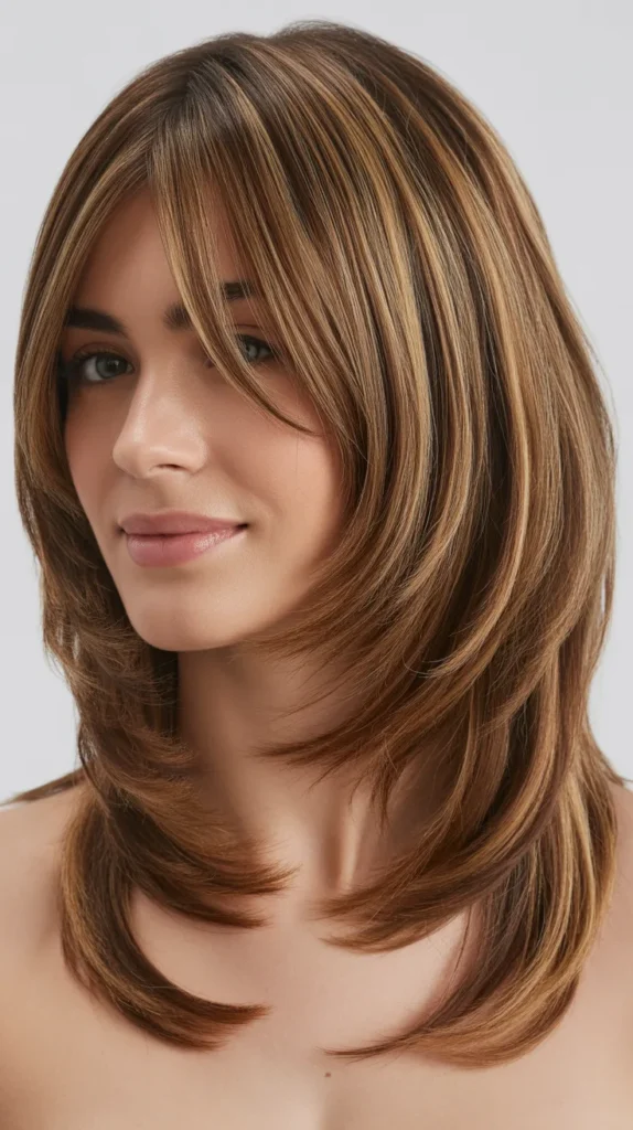 Long Bob with Soft Curtain Bangs and Cascading Layers