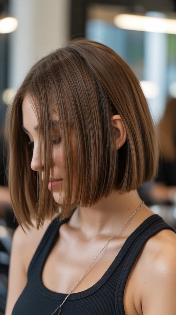Top 30+ Expert Approved Hairstyles for Thin Hair and Round Faces 6 Blunt Cut Bob at Chin Length