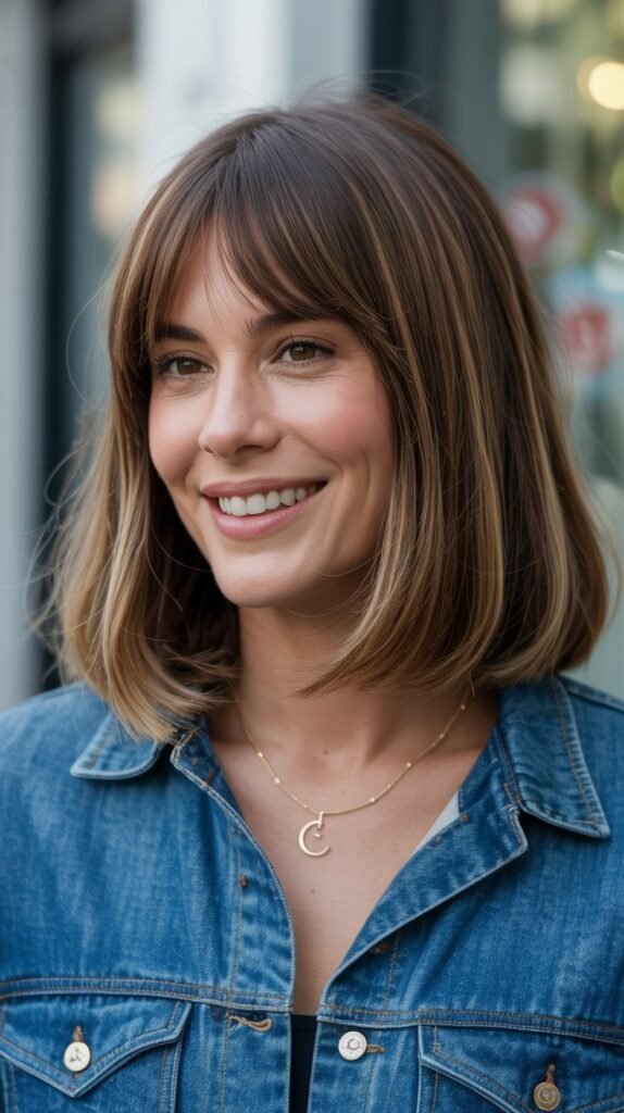 Straight Long Bob with Curtain Bangs