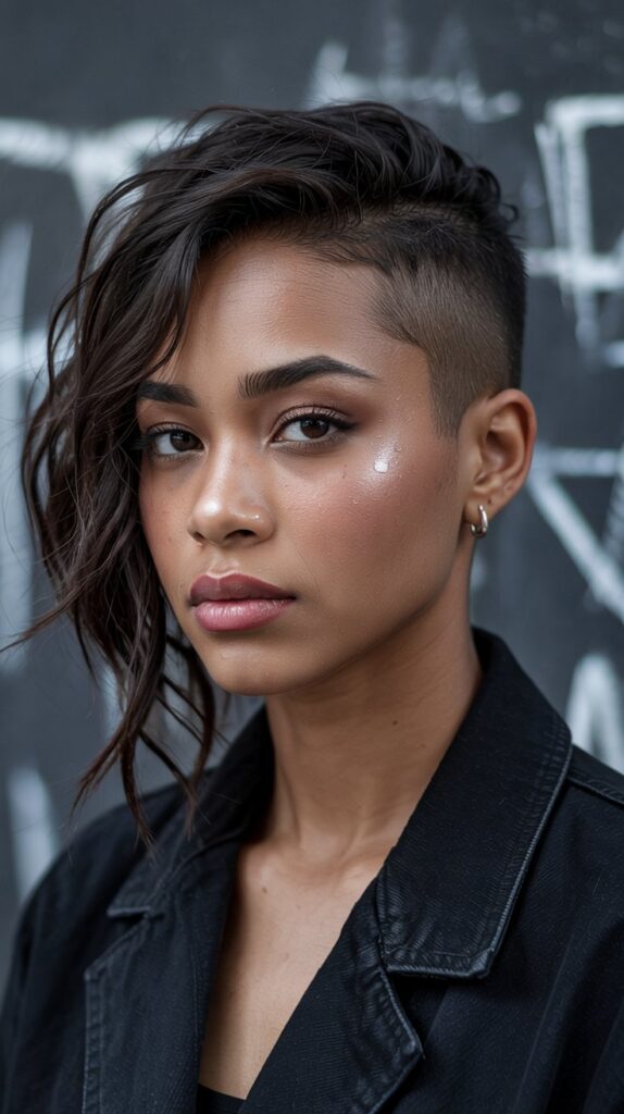 33 Flattering Low Cut Styles for Black Women with Round Faces 4 Asymmetrical Pixie Cut