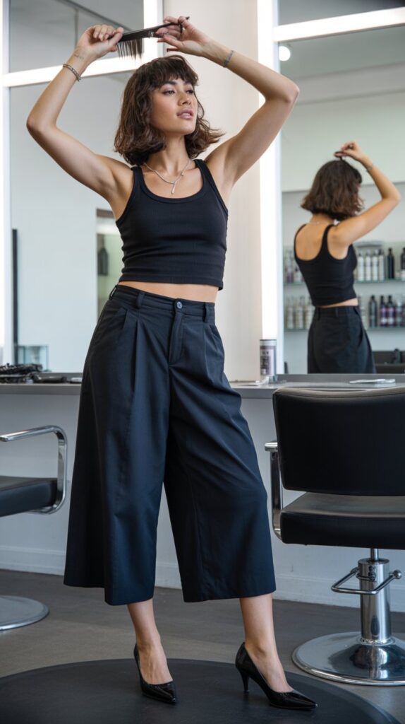 33 Chic Hairstylist Outfits for Work This Summer 2 Flowy Culottes with Fitted Tank Top