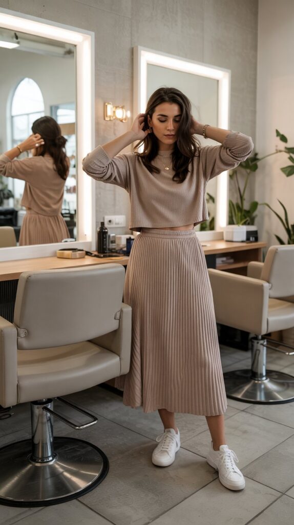 27 Trendy Baddie Hairstylist Outfits for Work 13 Matching Skirt and Top Set