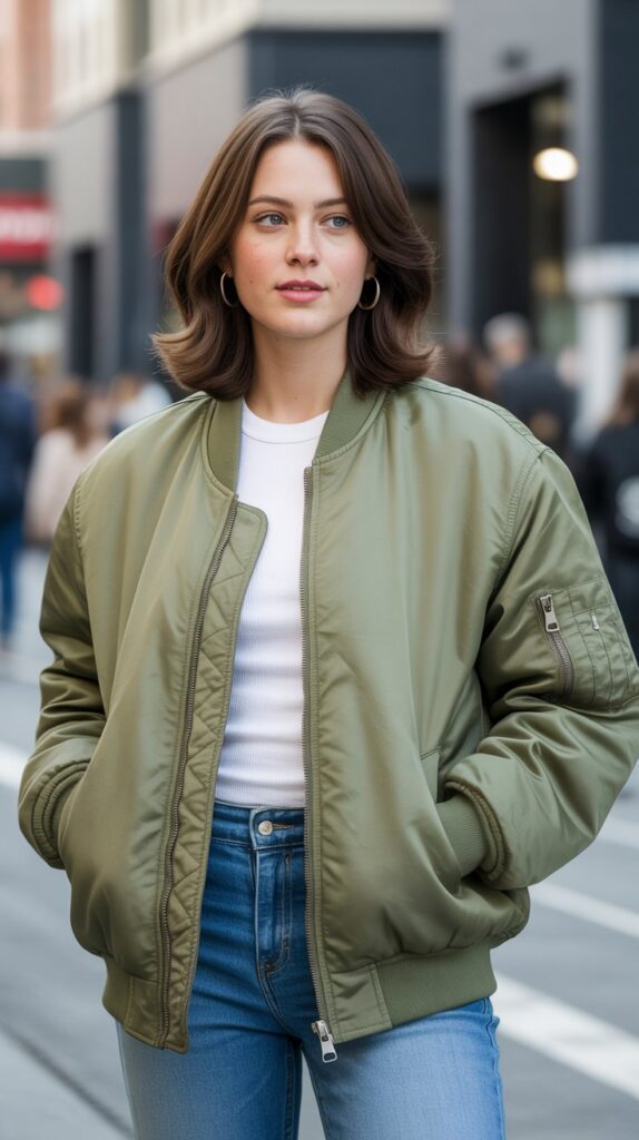 33 Fresh Hairstylist Outfits for Work in Spring 21 Bomber Jacket with Casual Basics