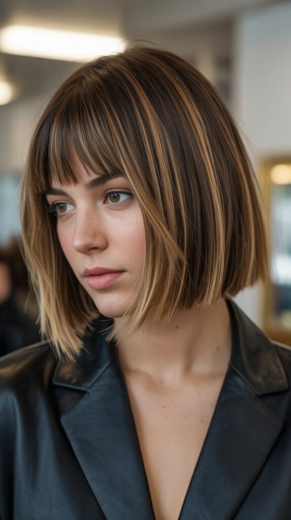 33 Chic Balayage Angled Bob Hairstyles 17 Balayage Bob with Bangs