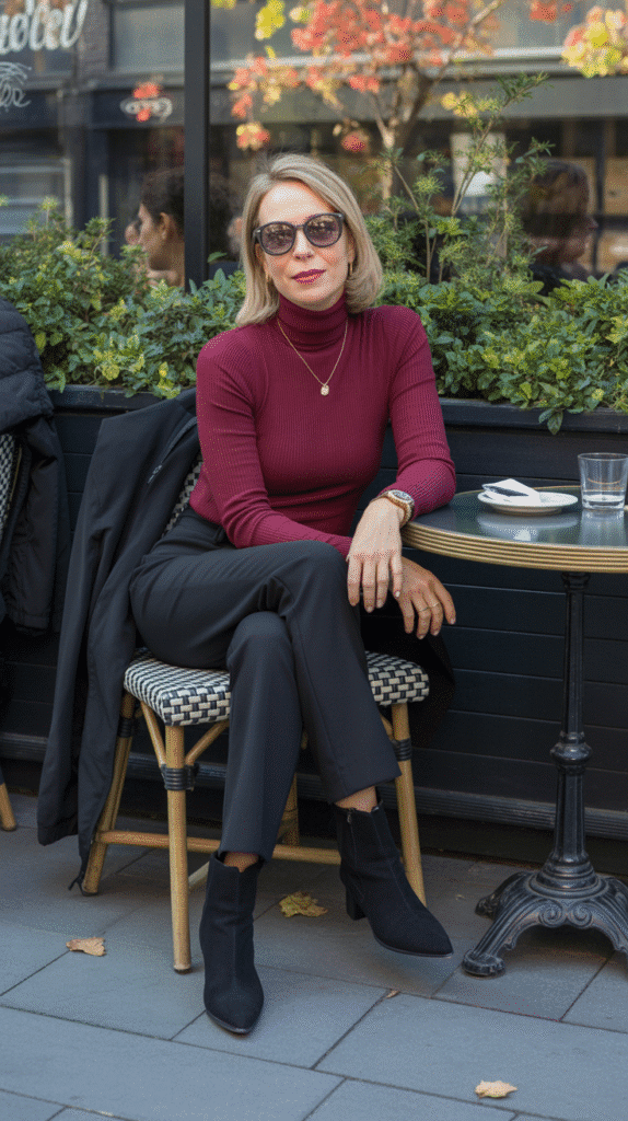 30 Stylish Casual Fall Outfits for Women Over 40 25 Turtleneck with Ponte Pants