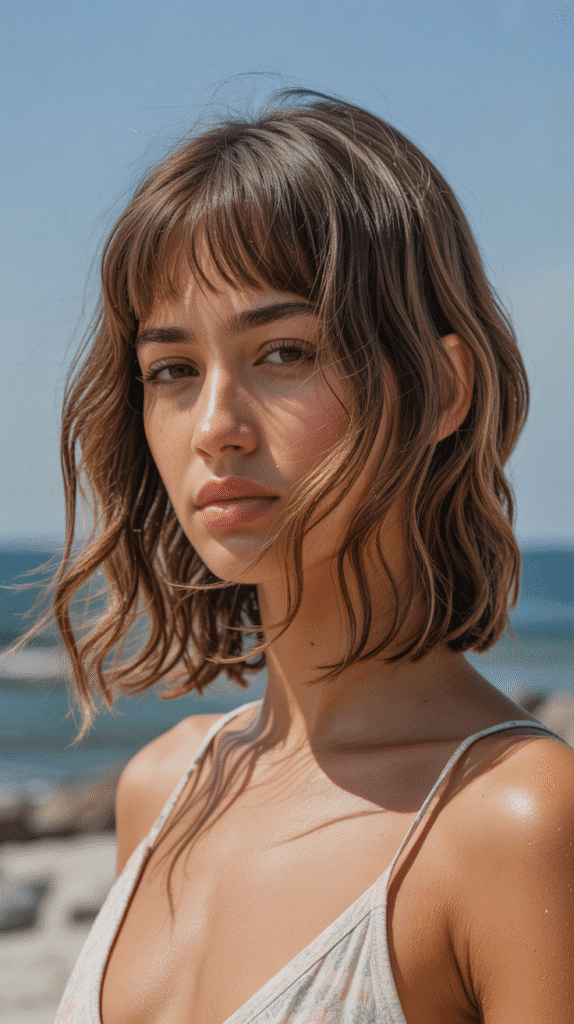 Long Bob with Curtain Bangs and Beach Waves