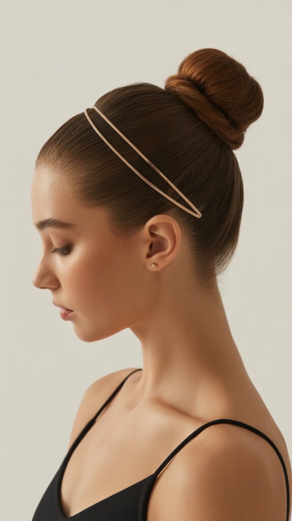 27 Greasy Hair Hairstyles with a Headband 12 Sleek High Bun with Wire Headband