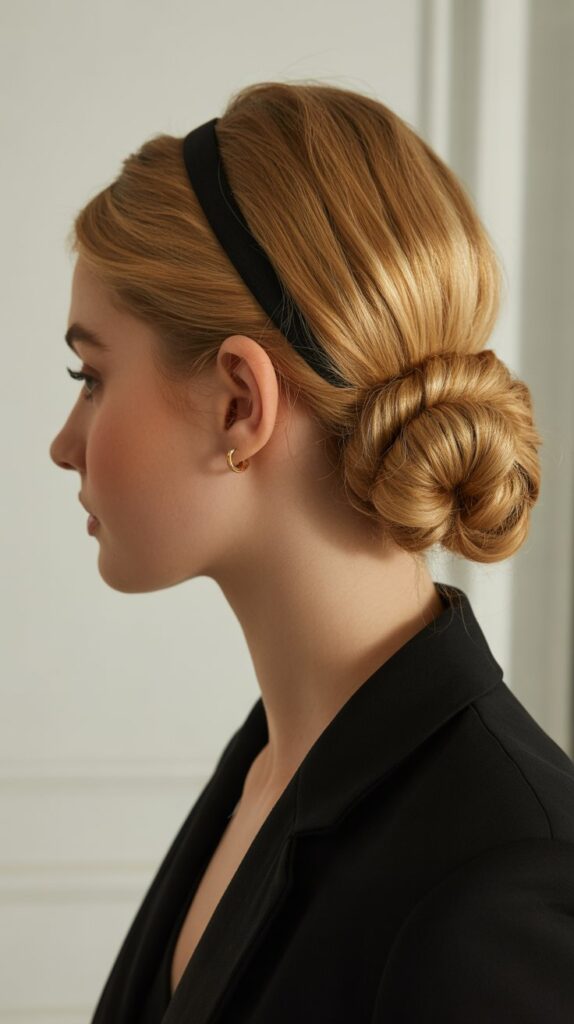 27 Greasy Hair Hairstyles with a Headband 10 French Twist with Classic Headband