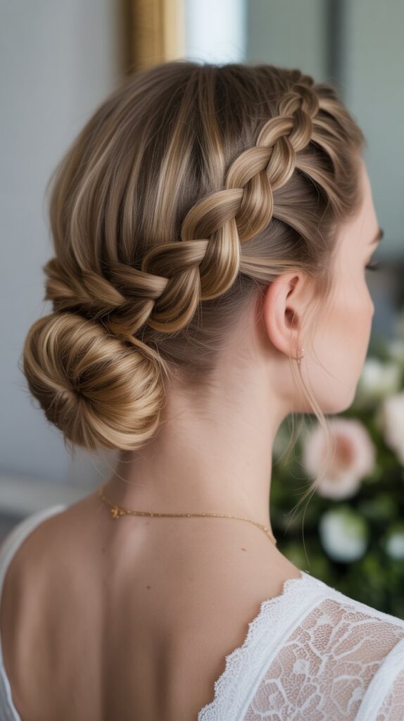 30 Easy and Quick Greasy Hair Hairstyles 24 Crown Braid with Low Bun