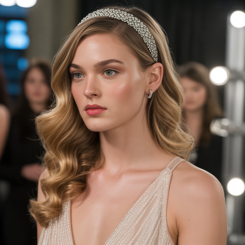 27 Greasy Hair Hairstyles with a Headband 6 Side-Swept Waves with Jeweled Headband