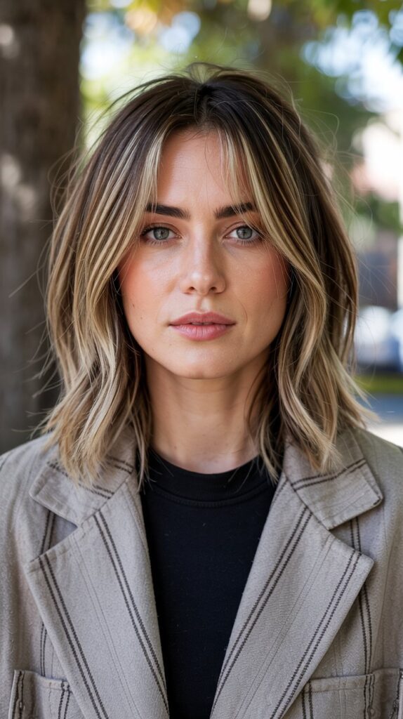 30 Stunning Long Bob with Layers and Curtain Bangs 2 Textured Choppy Layers with Wispy Curtain Bangs