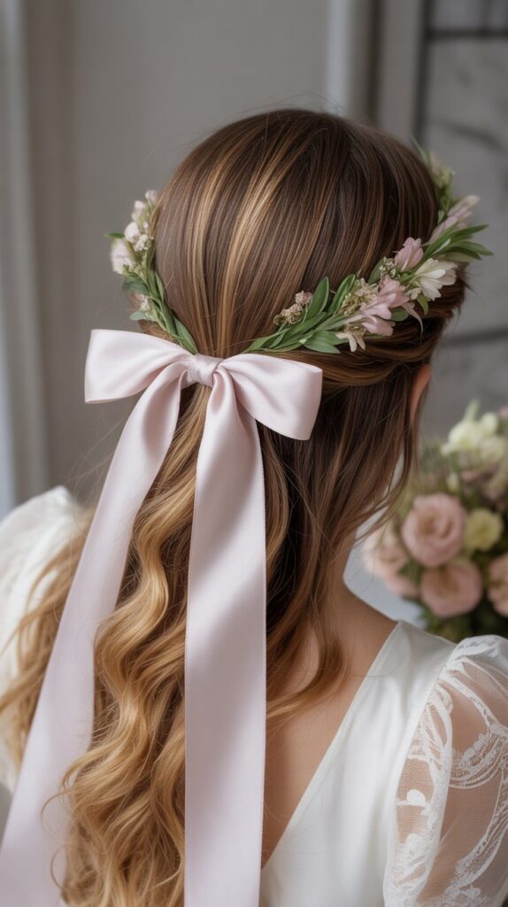 33 Best Half-Up, Half-Down Bridal Hairstyles 24 . Half-Up with Ribbon Detail