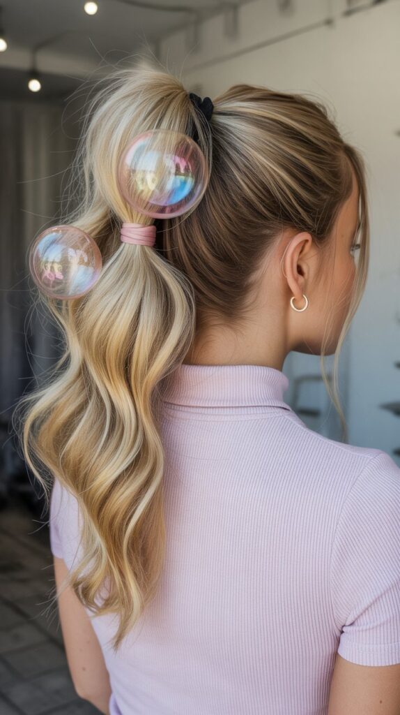 30 Easy and Quick Greasy Hair Hairstyles 28 Half-Up Bubble Ponytail