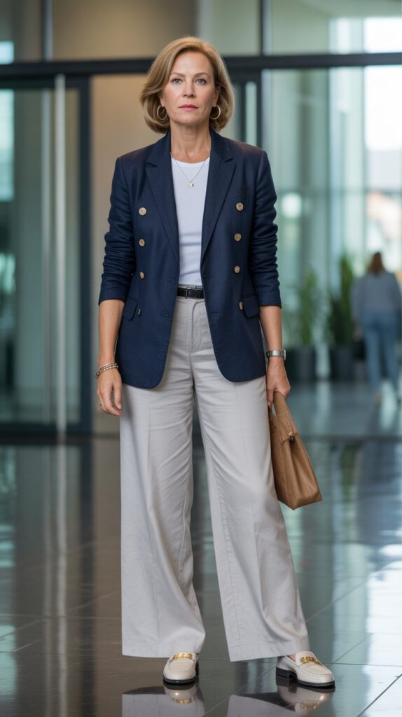 30 Fabulous Winter Outfits for Women Over 50 That Radiate Confidence 15 Structured Blazer with Comfortable Pants