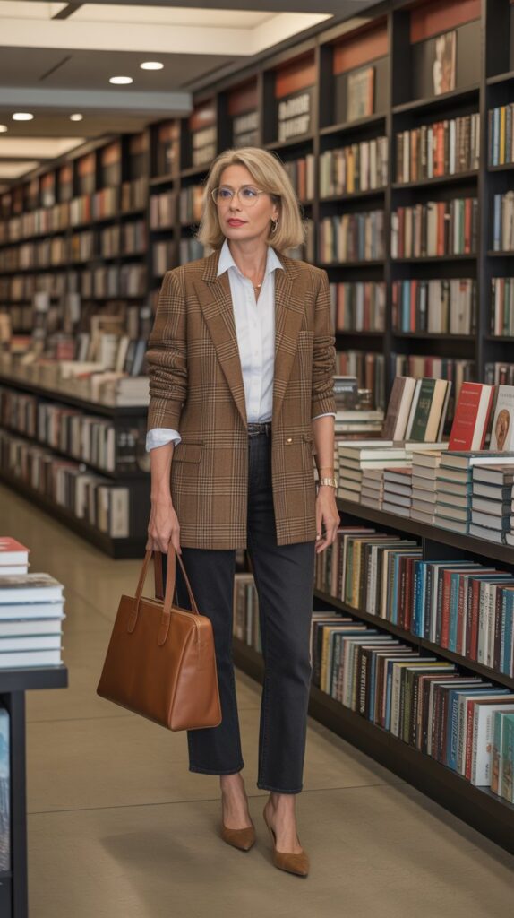 30 Fabulous Winter Outfits for Women Over 50 That Radiate Confidence 9 Plaid Blazer with Denim