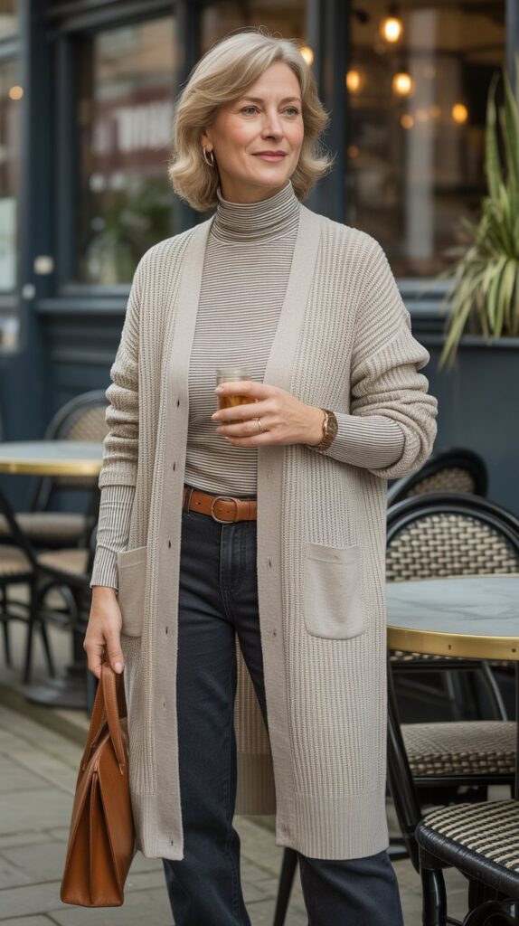 30 Fabulous Winter Outfits for Women Over 50 That Radiate Confidence 5 Textured Knit Cardigan Layers