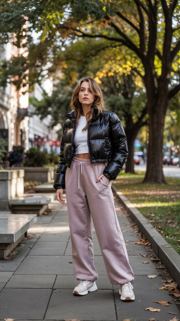 Cropped Puffer and High-Waisted Pants