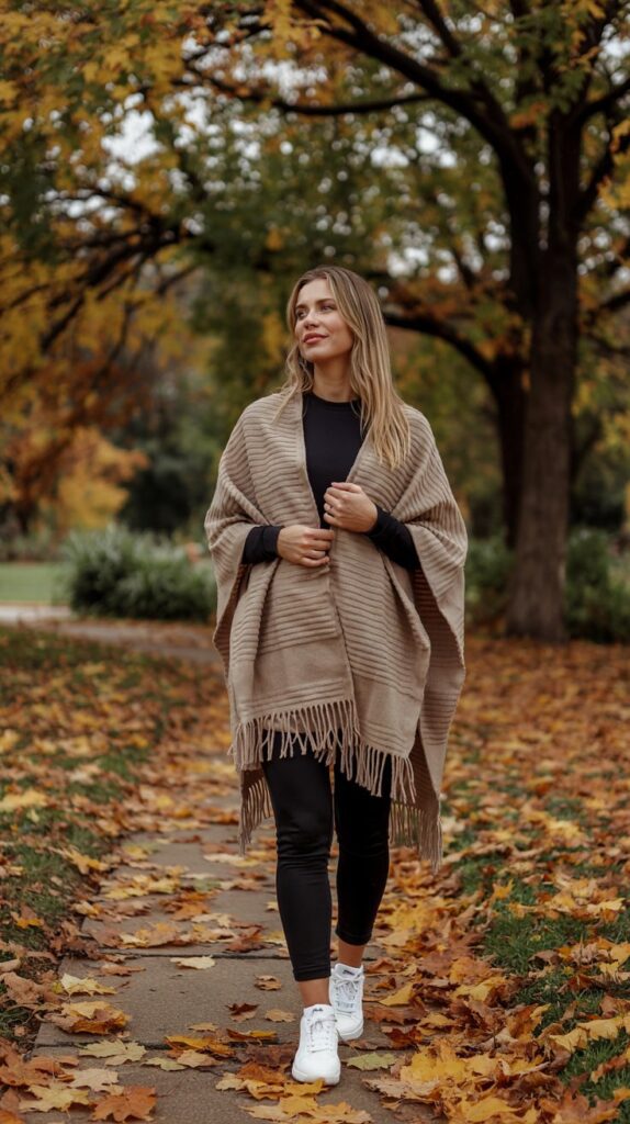 Poncho Over Athletic Outfit