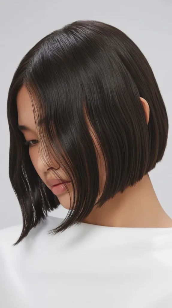 Blunt Long Bob with Minimal Curtain Bangs