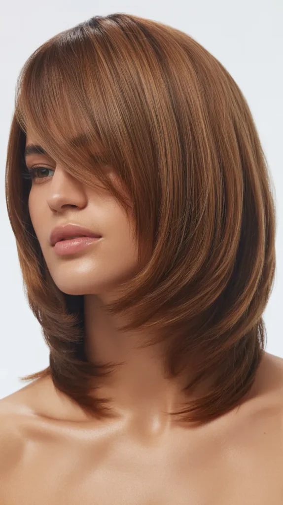 Textured Long Bob with Long Bangs and Razor-Cut Layers