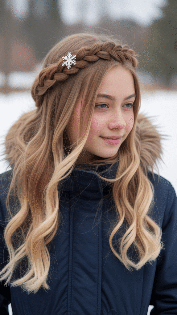 27 Stylish Cute Winter Hairstyles for Teens 2 Dutch Braid Crown with Loose Ends