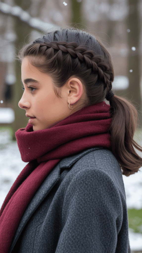 27 Stylish Cute Winter Hairstyles for Teens 6 French Braid into Low Ponytail