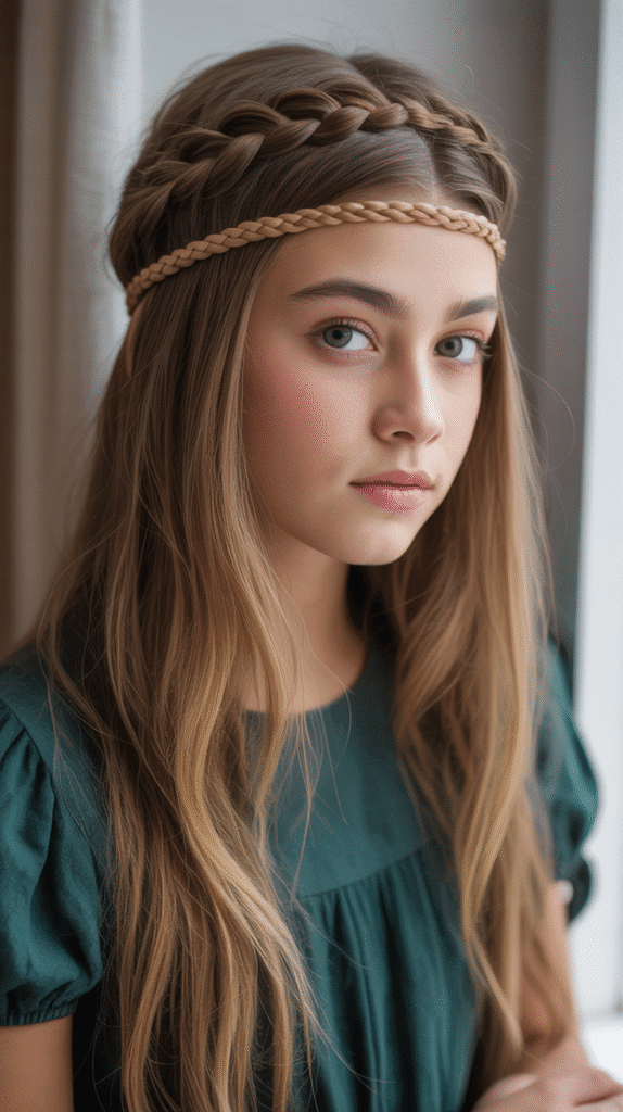 27 Stylish Cute Winter Hairstyles for Teens 11 Braided Headband with Down Hair