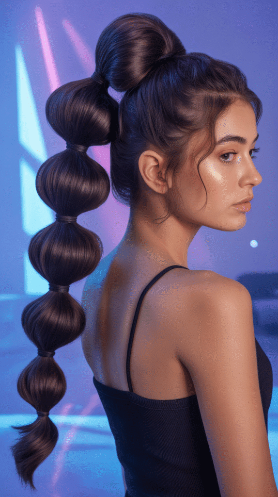 30 Trendy Half-Up Half-Down Hairstyles for HoCo 2025 3 Bubble Ponytail Half-Up