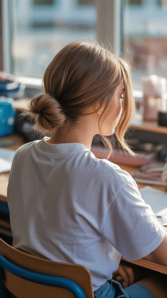 30 Cute Greasy Hair Hairstyles for School 2 The Textured Low Bun