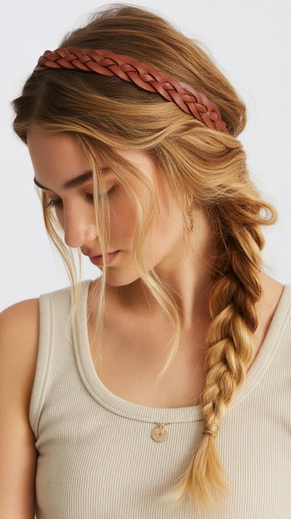 27 Greasy Hair Hairstyles with a Headband 19 Textured Fishtail Braid with Boho Headband