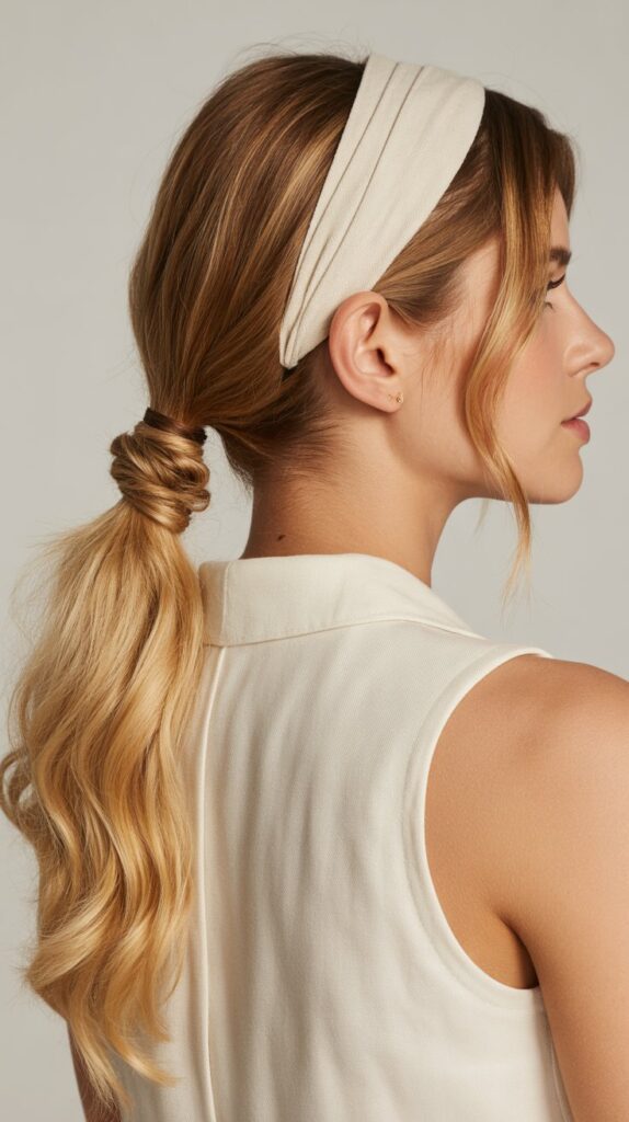 27 Greasy Hair Hairstyles with a Headband 23 Twisted Ponytail with Fabric Headband