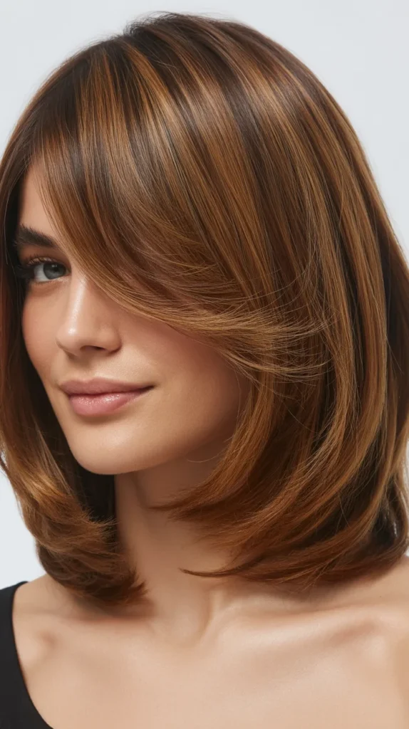  Long Bob with Swoopy Bangs and Textured Layers