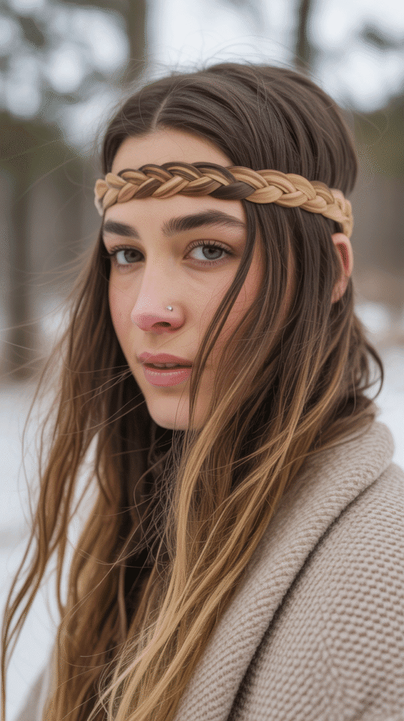 30 Must-Try Winter Hair Braid Trends for 2025 25 Braided Headband with Flowing Hair