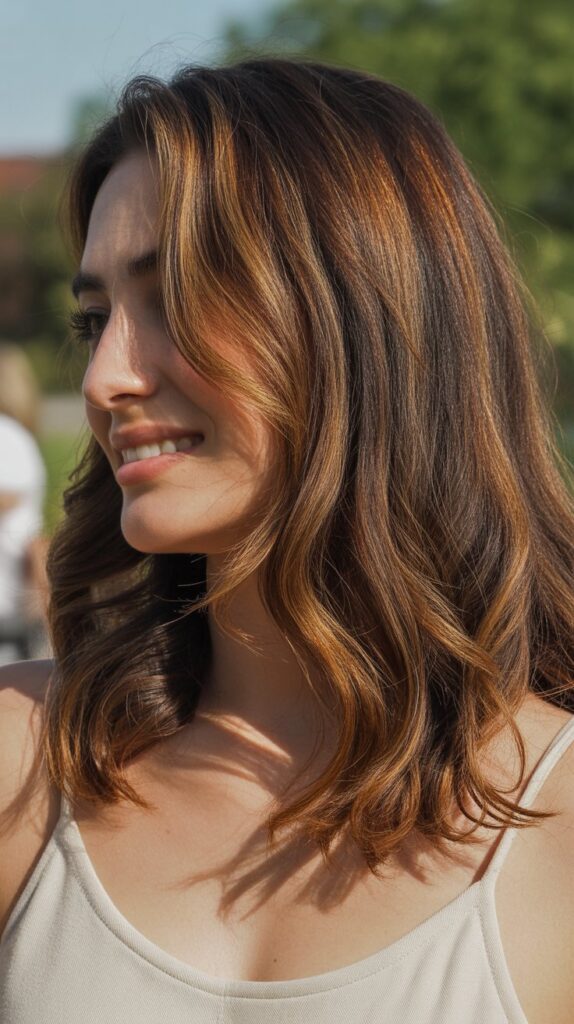 36 Gorgeous Lowlights for Medium Length Brown Hair on Brunettes 3 Caramel and Mocha Blend