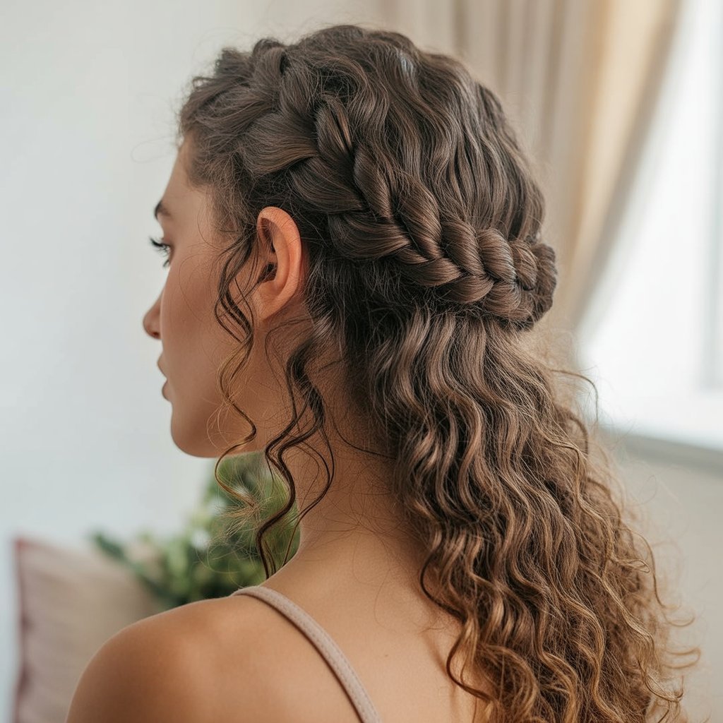 33 Modern Half Up Half Down Curly Hair Ideas That Will Turn Heads on Any Occasion 25 Rope Twist Crown
