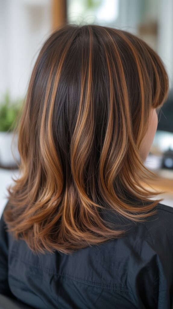 30 Caramel Highlights on Layered Brown Hair 11 Caramel Crown Highlights