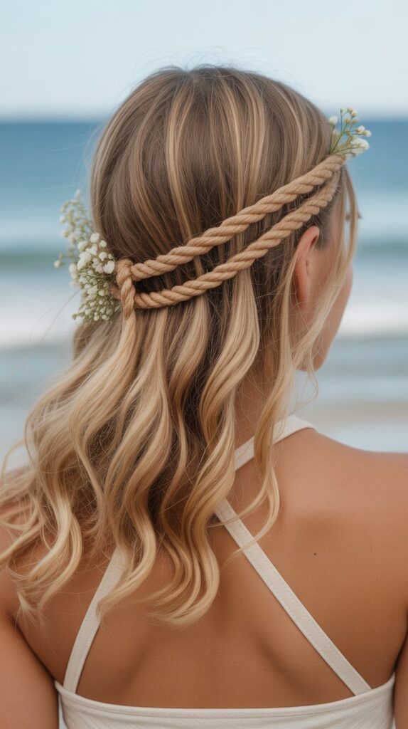 30+ Stunning Beach Wedding Hairstyles That Will Make Waves 20 Twisted Half Crown
