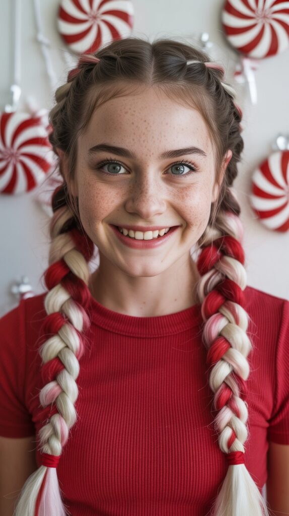27 Stunning Christmas Tree Hairstyles to Shine Bright at Any Party 10 Candy Cane Striped Braids