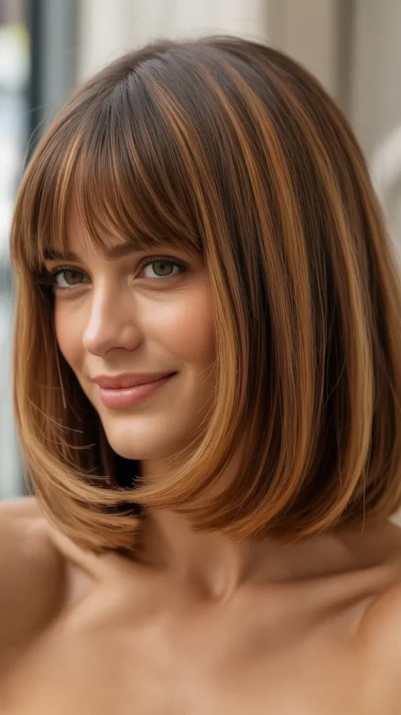 Long Bob with Curtain Bangs and Subtle Highlights