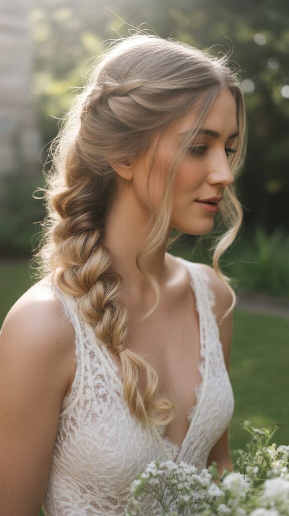 30+ Half-Up, Half-Down Wedding Hairstyles That Will Take Your Wedding Look to the Next Level 16 Twisted Rope Braid Half-Up